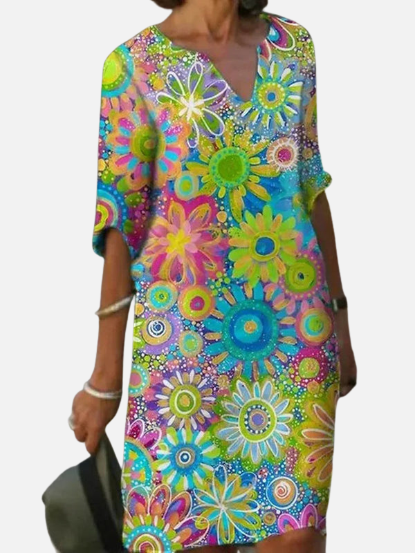 Summer Dress with Half Sleeves and Floral Print for Women