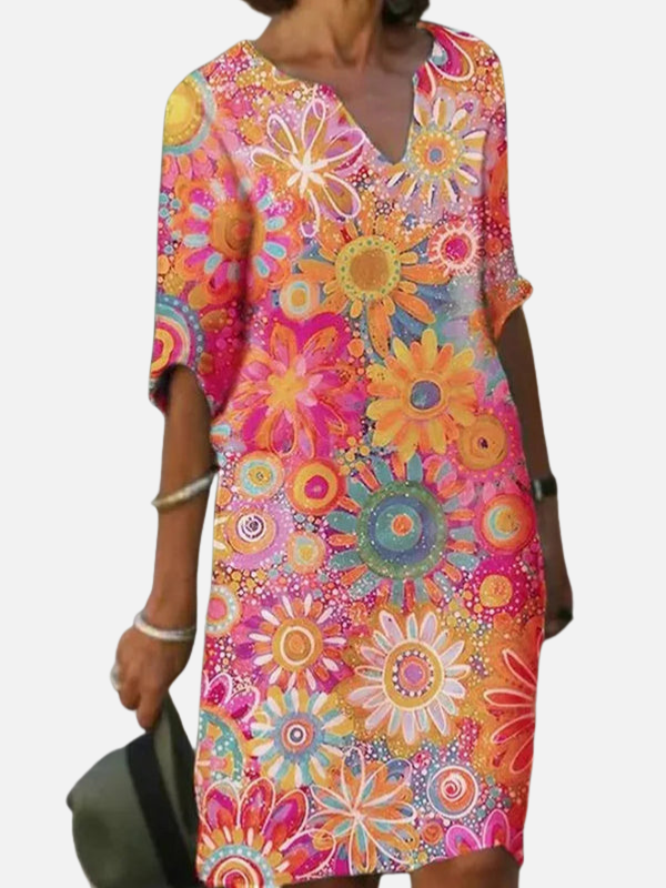 Summer Dress with Half Sleeves and Floral Print for Women
