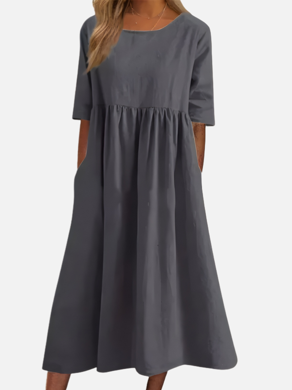 Natalia | Vestido Midi Manga Corta con Bolsillos Mujer
