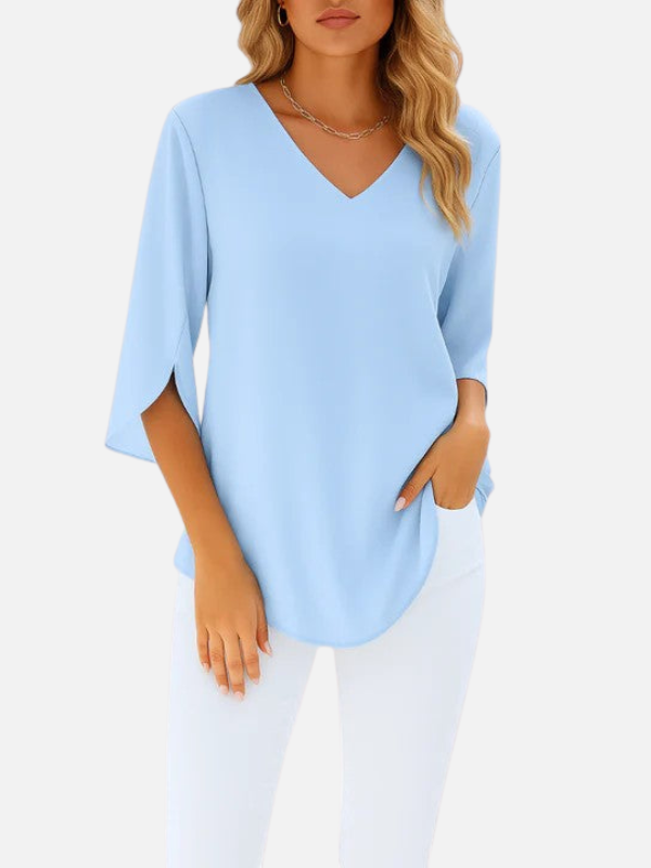 Samantha | 3/4 Sleeve V Neck Blouse for Women Loose Fit