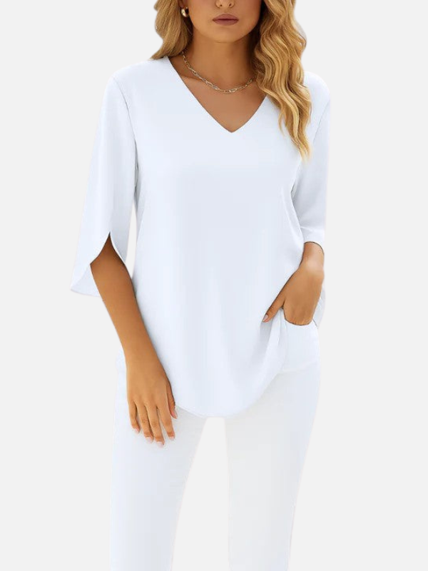 Samantha | 3/4 Sleeve V Neck Blouse for Women Loose Fit