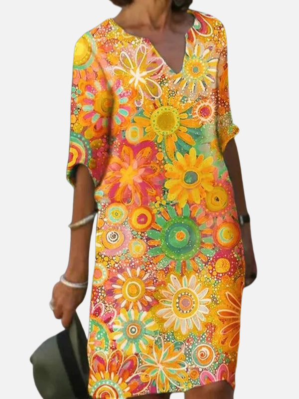 Summer Dress with Half Sleeves and Floral Print for Women
