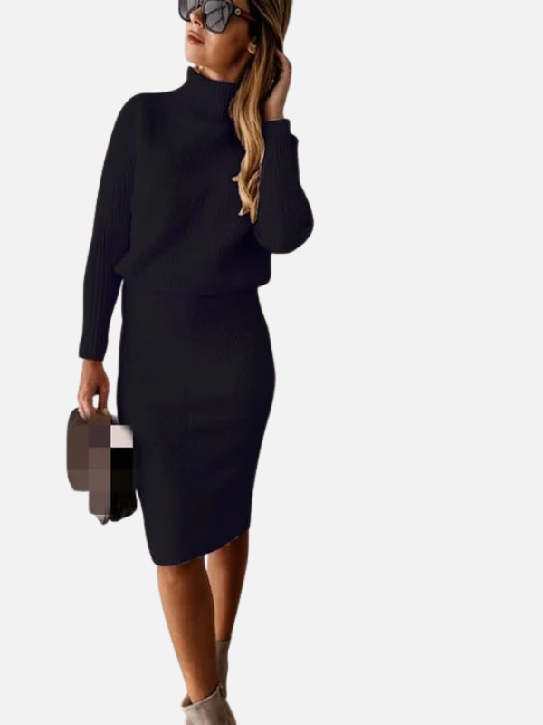 Adriana | Vestido Tejido Midi de Cuello Alto Manga Larga