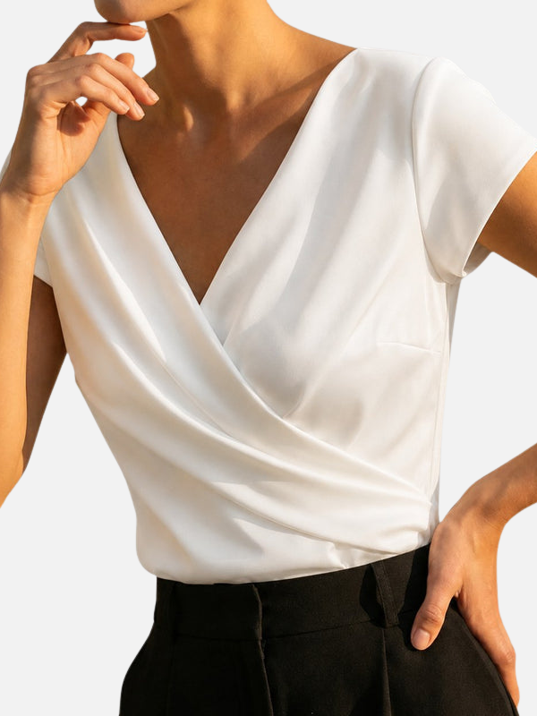 Ana | Blusa Drapeada Manga Corta con Escote en V Mujer
