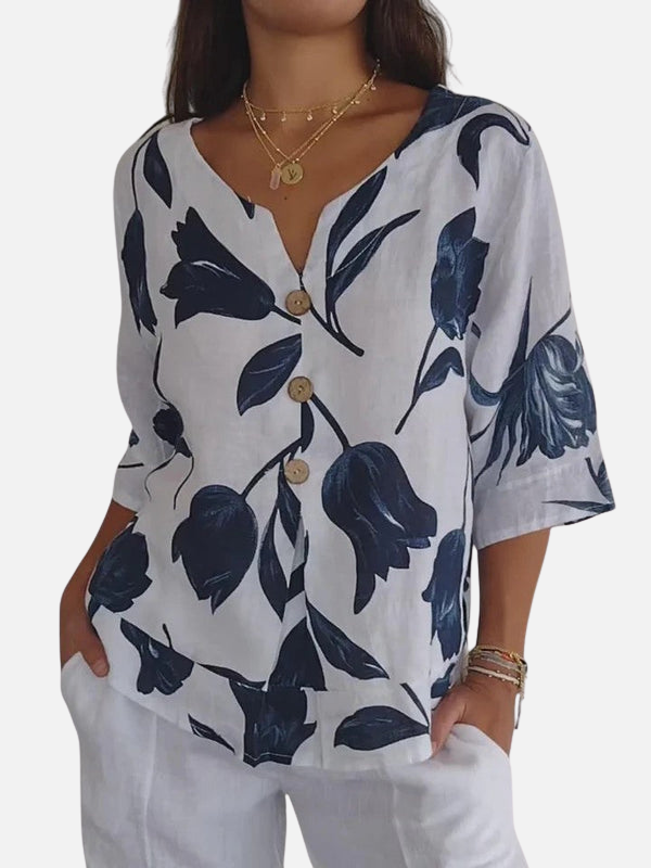 Emilia | Blusa Estampada Manga 3/4 con Escote en V