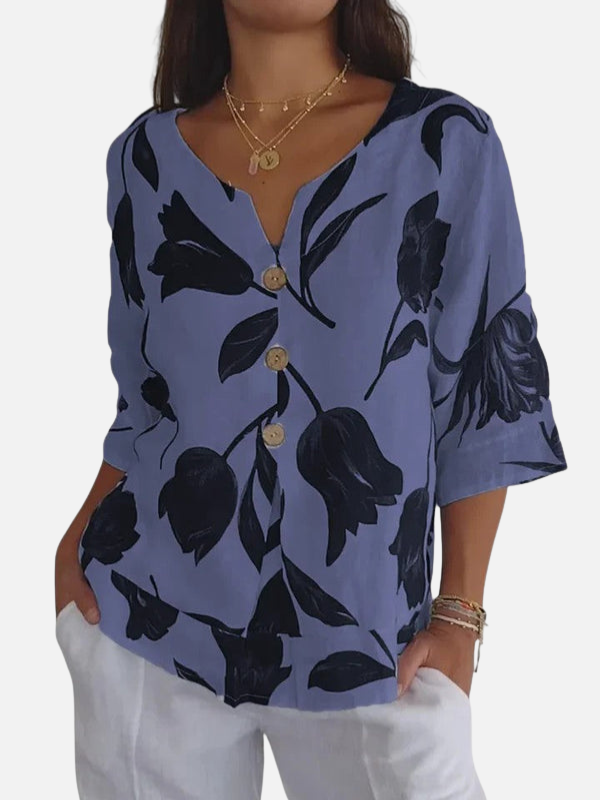 Emilia | Blusa Estampada Manga 3/4 con Escote en V