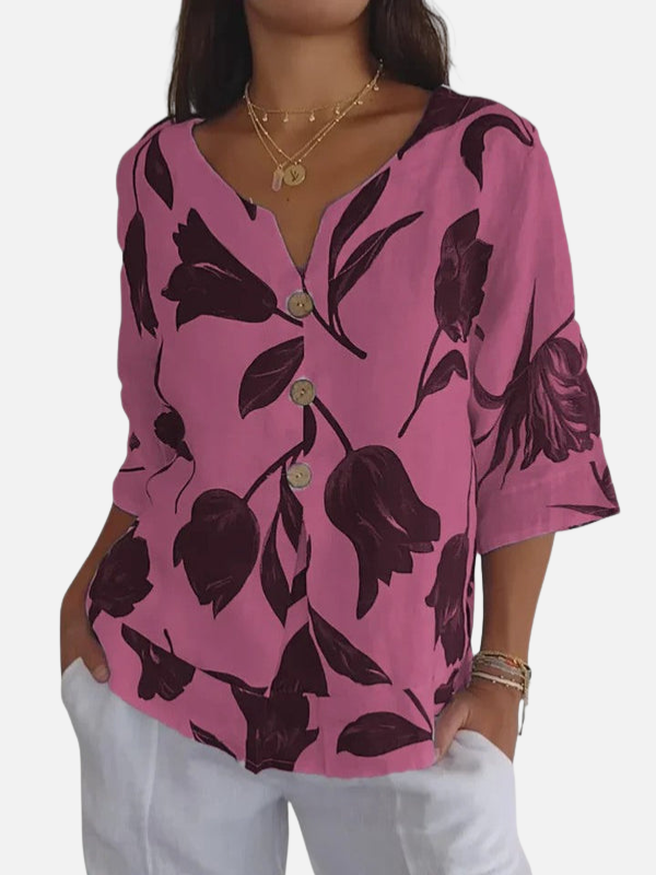 Emilia | Blusa Estampada Manga 3/4 con Escote en V