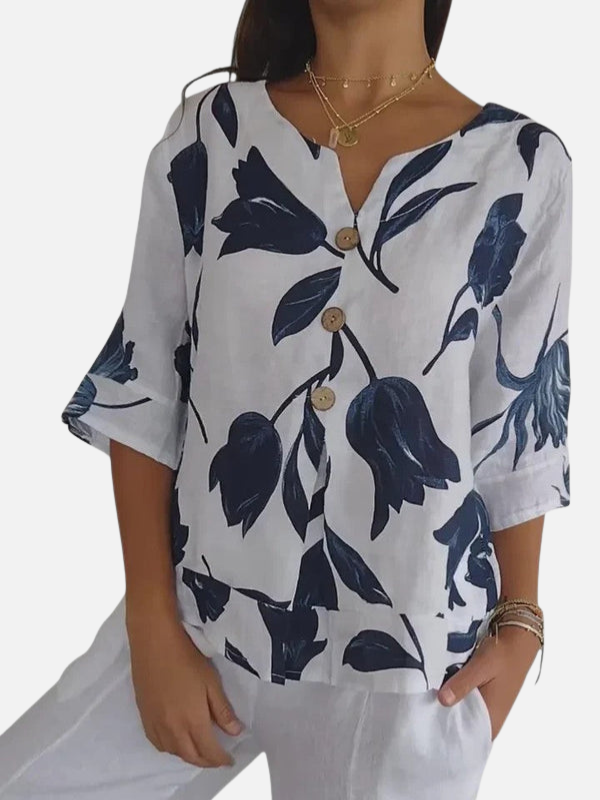 Emilia | Blusa Estampada Manga 3/4 con Escote en V