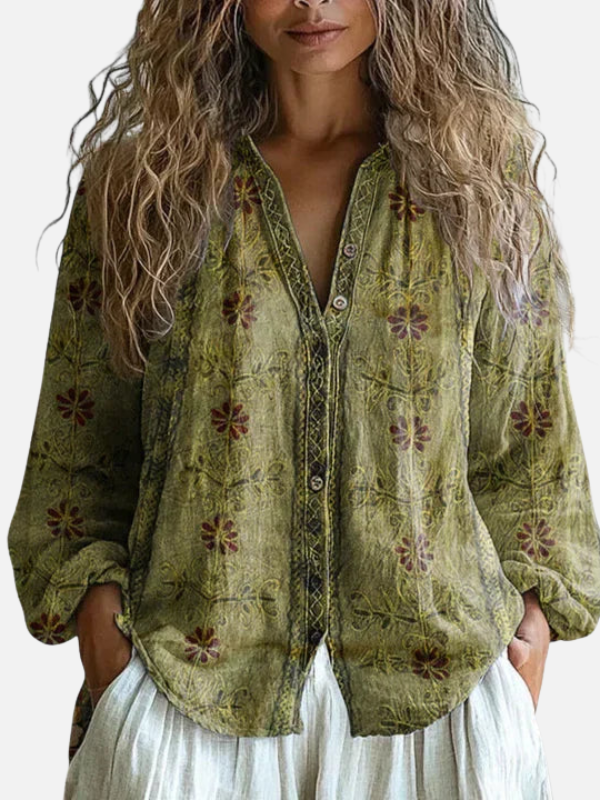 Verónica | Blusa Estampada Manga Larga con Escote en V