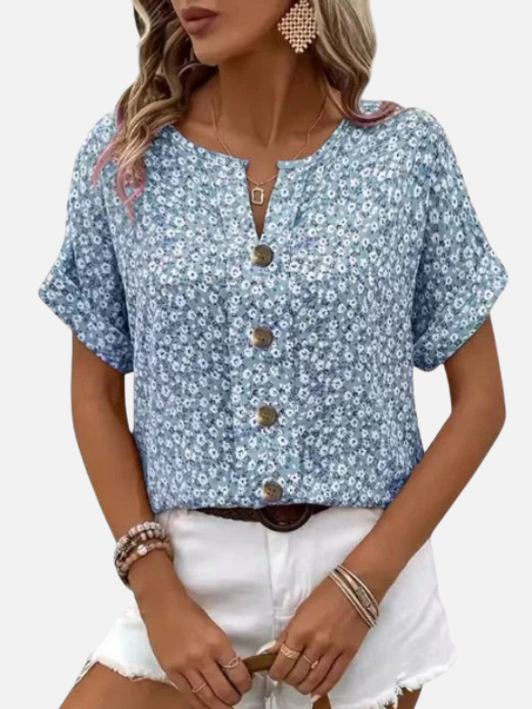 Andrea | Blusa Floreada Manga Corta con Botones Mujer