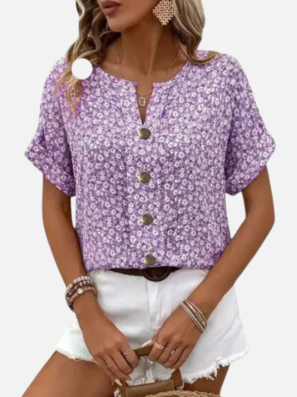Andrea | Blusa Floreada Manga Corta con Botones Mujer