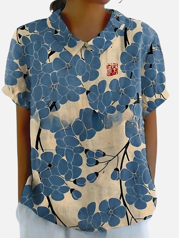 Guadalupe | Blusa Floreada Manga Corta con Cuello