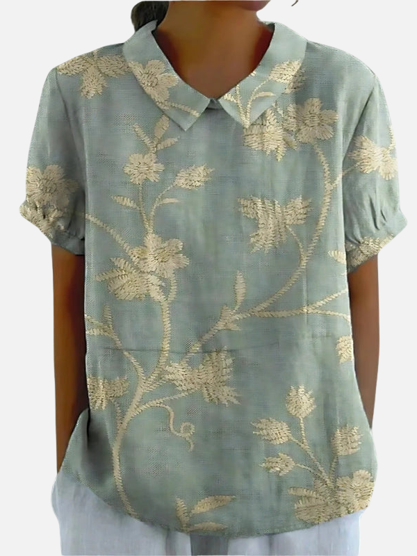 Guadalupe | Blusa Floreada Manga Corta con Cuello