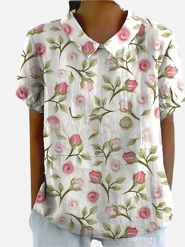 Guadalupe | Blusa Floreada Manga Corta con Cuello