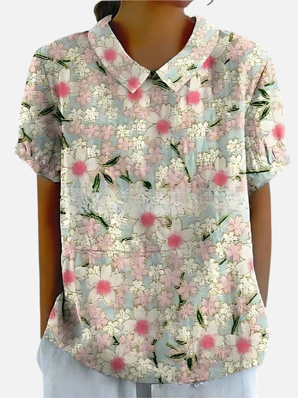 Guadalupe | Blusa Floreada Manga Corta con Cuello