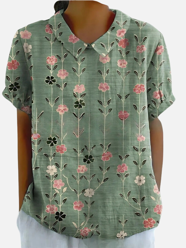 Guadalupe | Blusa Floreada Manga Corta con Cuello