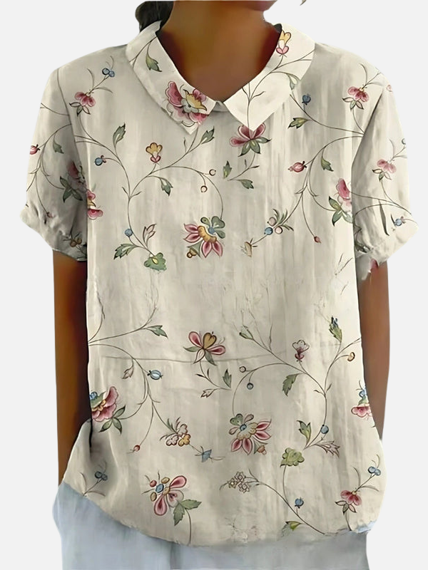 Guadalupe | Blusa Floreada Manga Corta con Cuello