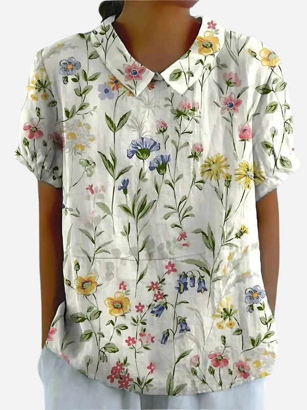 Guadalupe | Blusa Floreada Manga Corta con Cuello