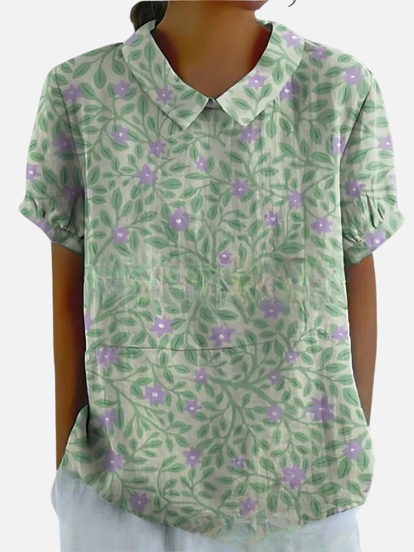 Guadalupe | Blusa Floreada Manga Corta con Cuello