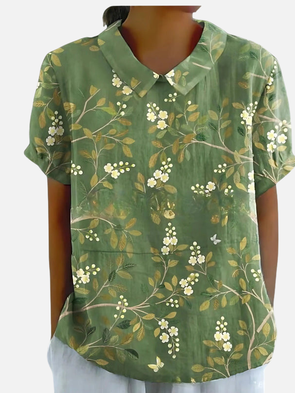 Guadalupe | Blusa Floreada Manga Corta con Cuello
