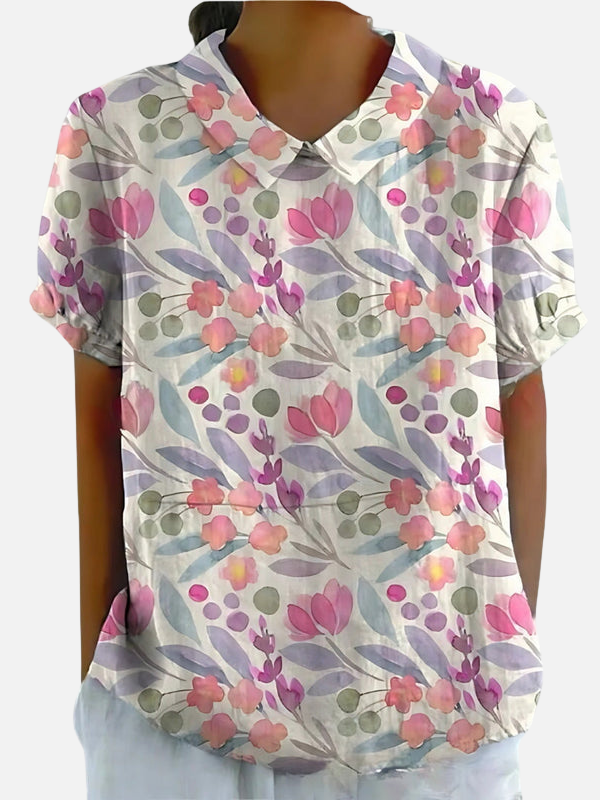 Guadalupe | Blusa Floreada Manga Corta con Cuello