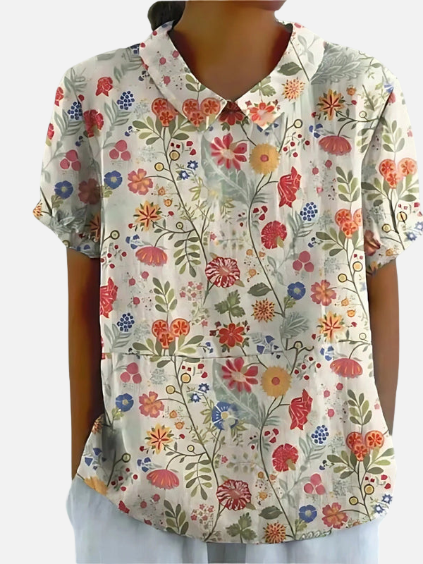Guadalupe | Blusa Floreada Manga Corta con Cuello