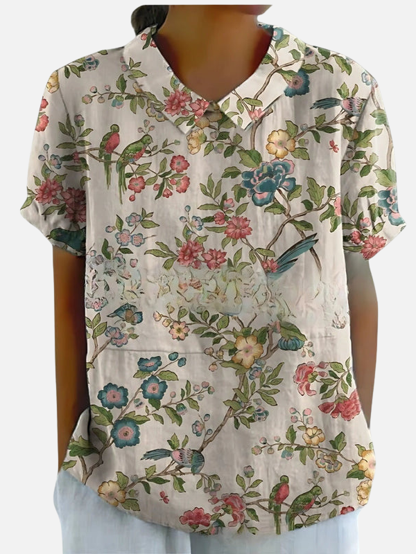 Guadalupe | Blusa Floreada Manga Corta con Cuello