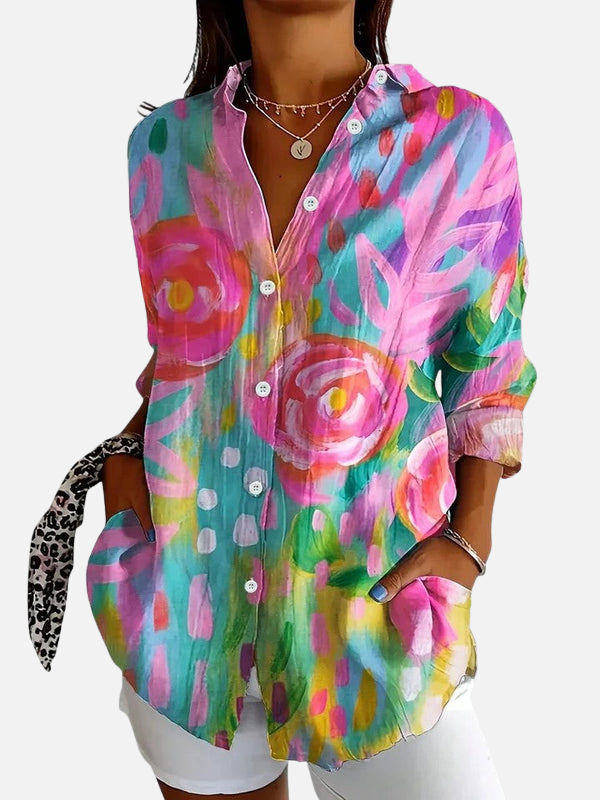 Regina | Blusa Floreada Manga Larga con Botones Mujer