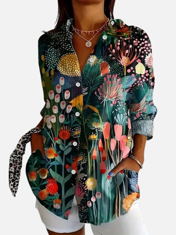 Regina | Blusa Floreada Manga Larga con Botones Mujer