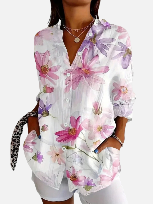 Regina | Blusa Floreada Manga Larga con Botones Mujer