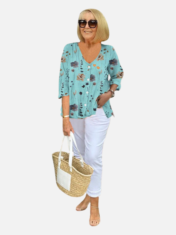 Carmen | Blusa Floreada Talla Grande Manga 3/4 Mujer