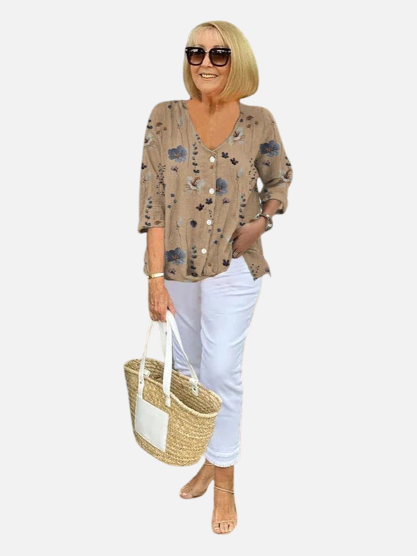 Carmen | Blusa Floreada Talla Grande Manga 3/4 Mujer