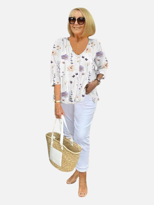 Carmen | Blusa Floreada Talla Grande Manga 3/4 Mujer