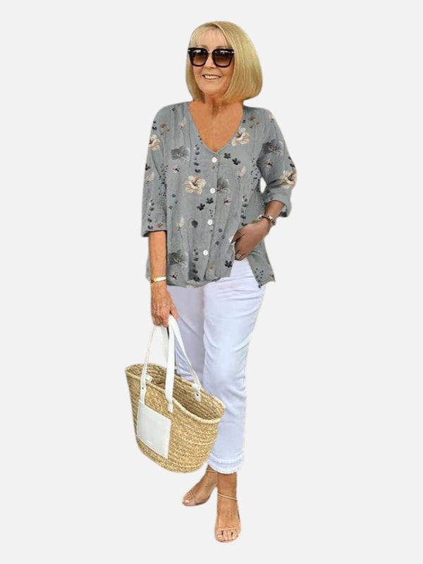 Carmen | Blusa Floreada Talla Grande Manga 3/4 Mujer