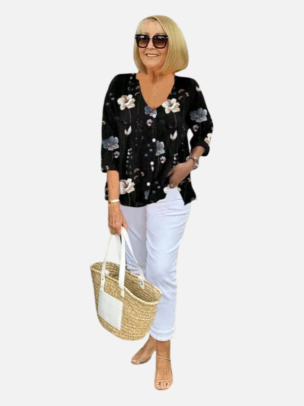 Carmen | Blusa Floreada Talla Grande Manga 3/4 Mujer