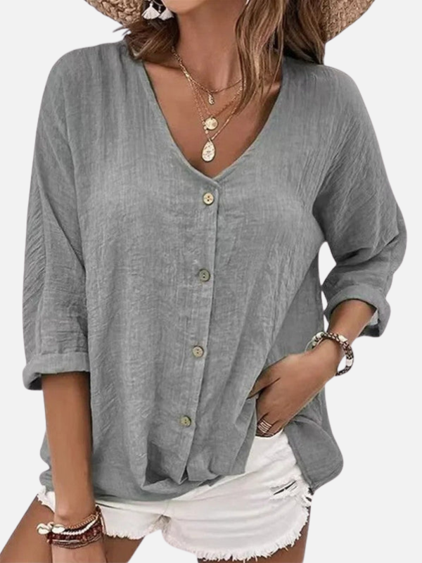 Alejandra | Blusa Holgada de Botones con Escote en V