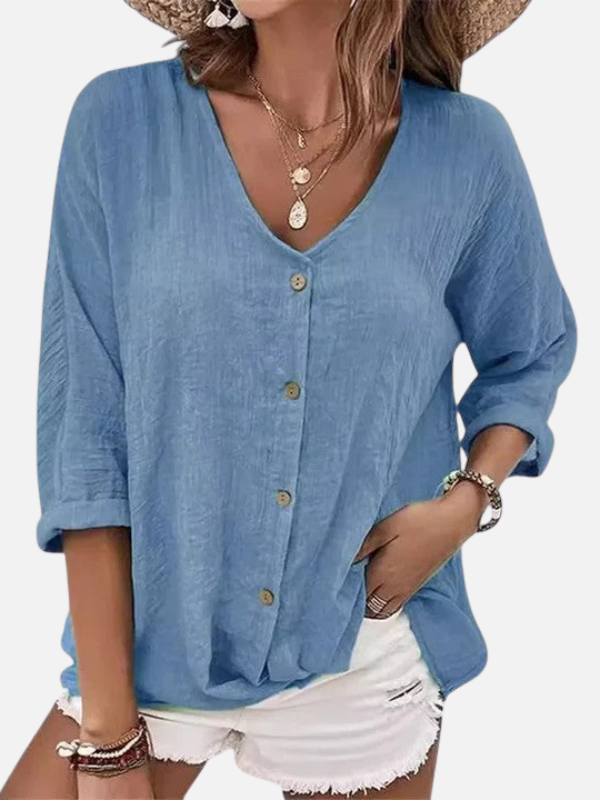 Alejandra | Blusa Holgada de Botones con Escote en V