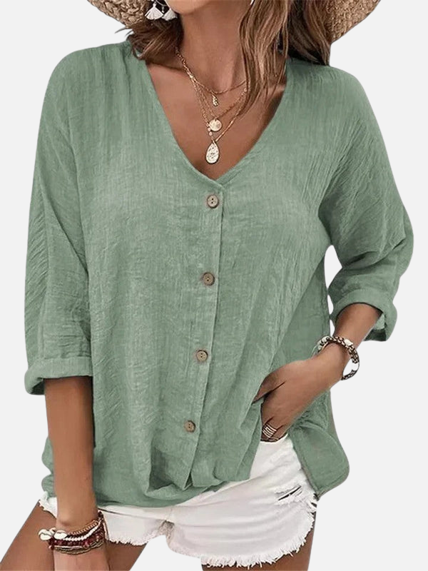 Alejandra | Blusa Holgada de Botones con Escote en V