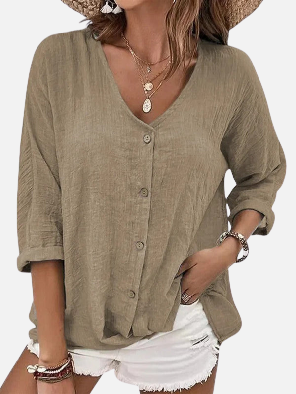 Alejandra | Blusa Holgada de Botones con Escote en V