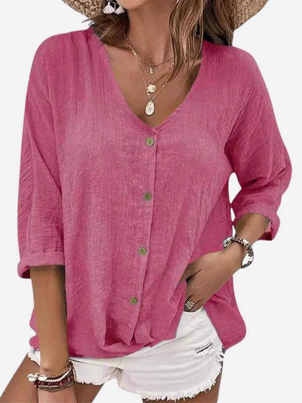 Alejandra | Blusa Holgada de Botones con Escote en V