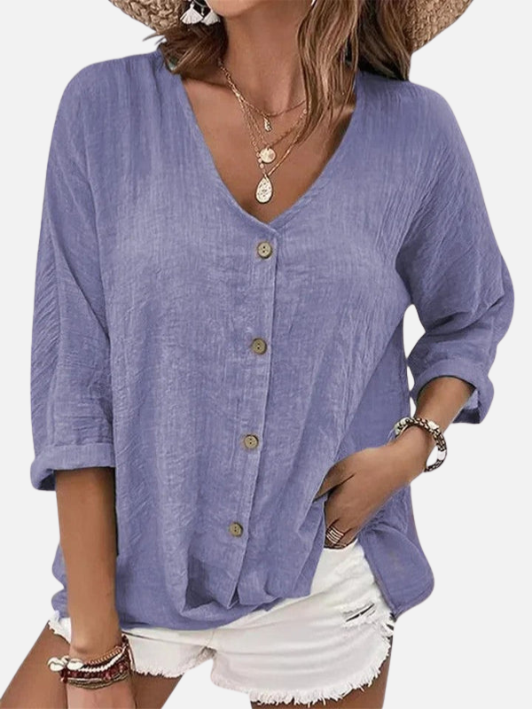 Alejandra | Blusa Holgada de Botones con Escote en V