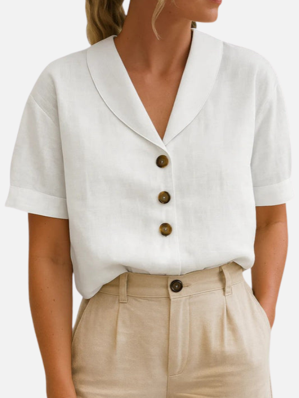 Silvia | Blusa Manga Corta con Cuello Chal y Botones