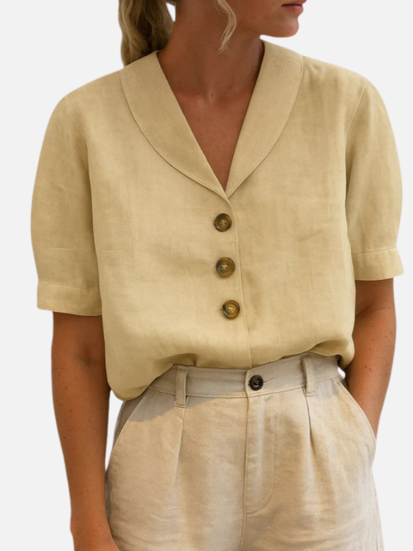 Silvia | Blusa Manga Corta con Cuello Chal y Botones