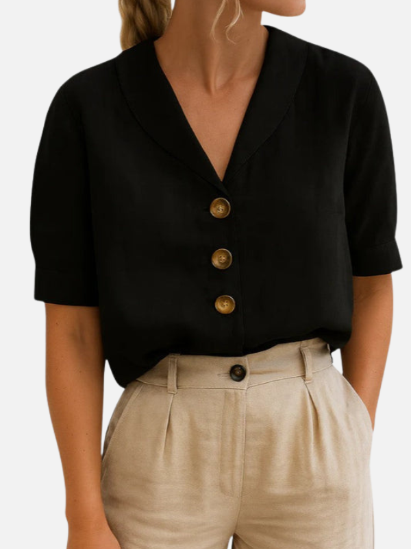 Silvia | Blusa Manga Corta con Cuello Chal y Botones