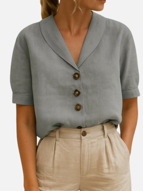 Silvia | Blusa Manga Corta con Cuello Chal y Botones