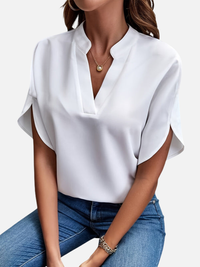 Carolina | Blusa Manga Corta con Cuello Mao y Escote V