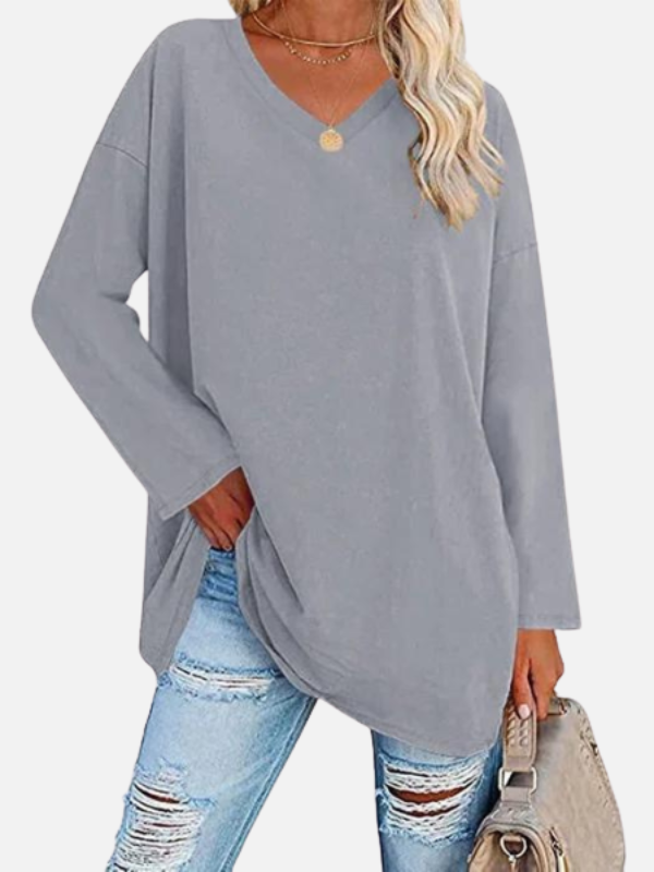 Adriana | Blusa Oversize con Escote en V Manga Larga