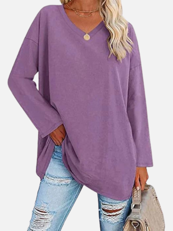 Adriana | Blusa Oversize con Escote en V Manga Larga