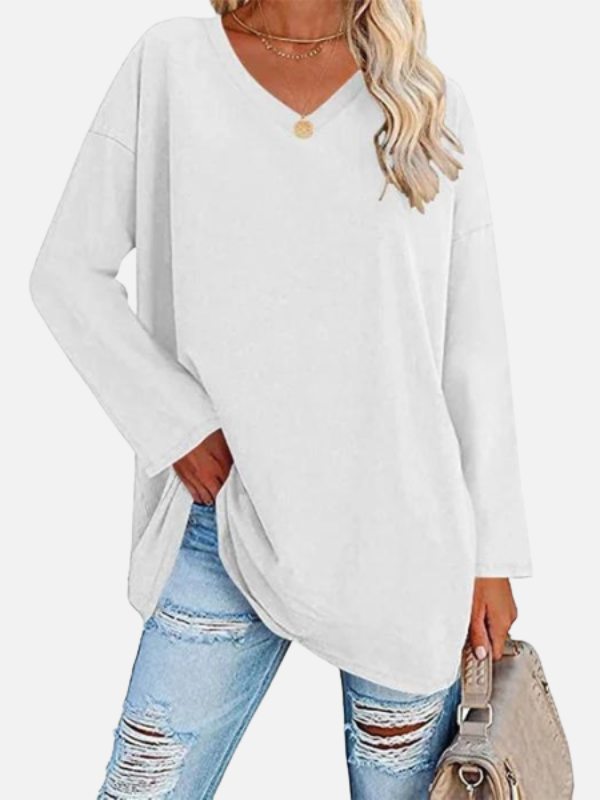 Adriana | Blusa Oversize con Escote en V Manga Larga