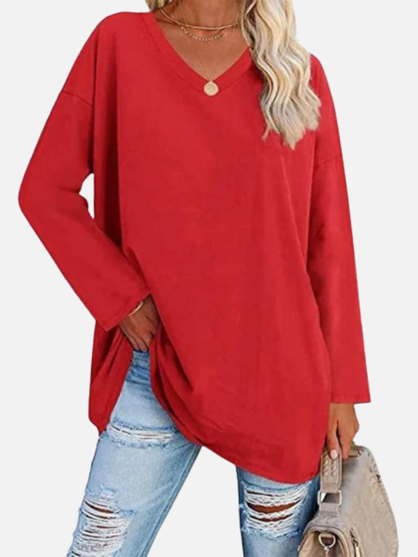 Adriana | Blusa Oversize con Escote en V Manga Larga